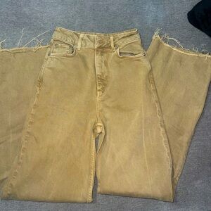 High Waisted Tan Wide Leg Denim Style Pants